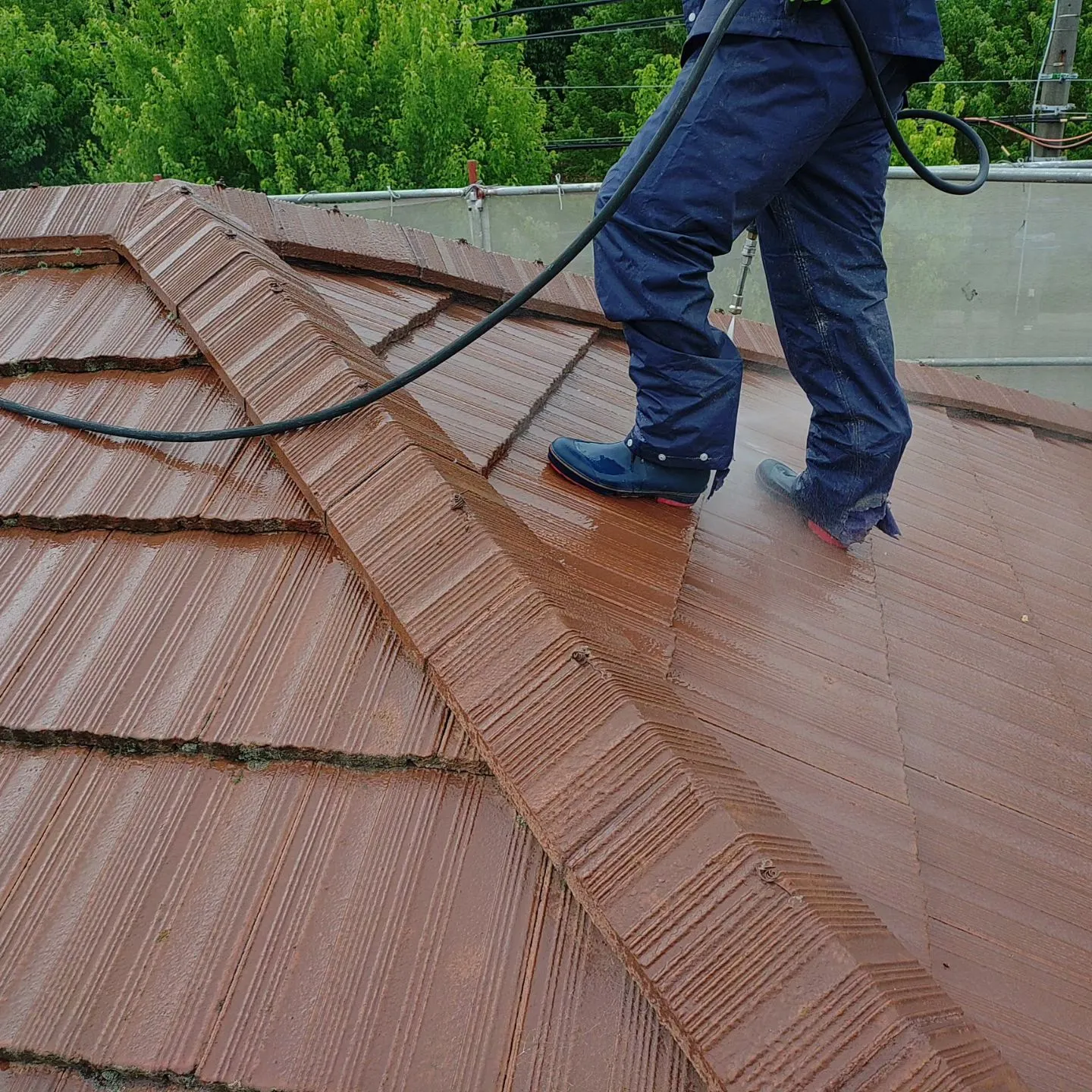 垂水区外壁塗装　高圧洗浄作業