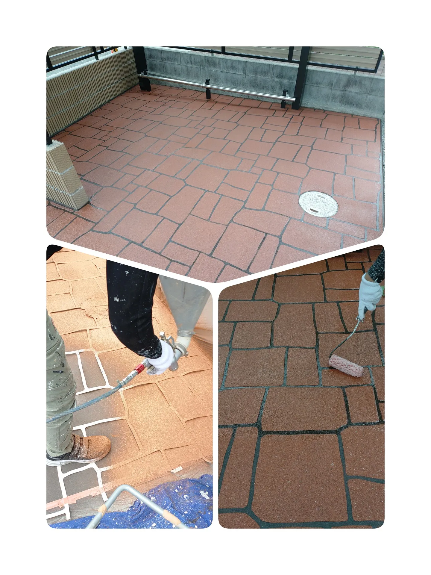 サイクルポートの土間をマットスプレーで施工しました。